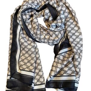 🤍 Sjal med kedjemönster – beige/svart